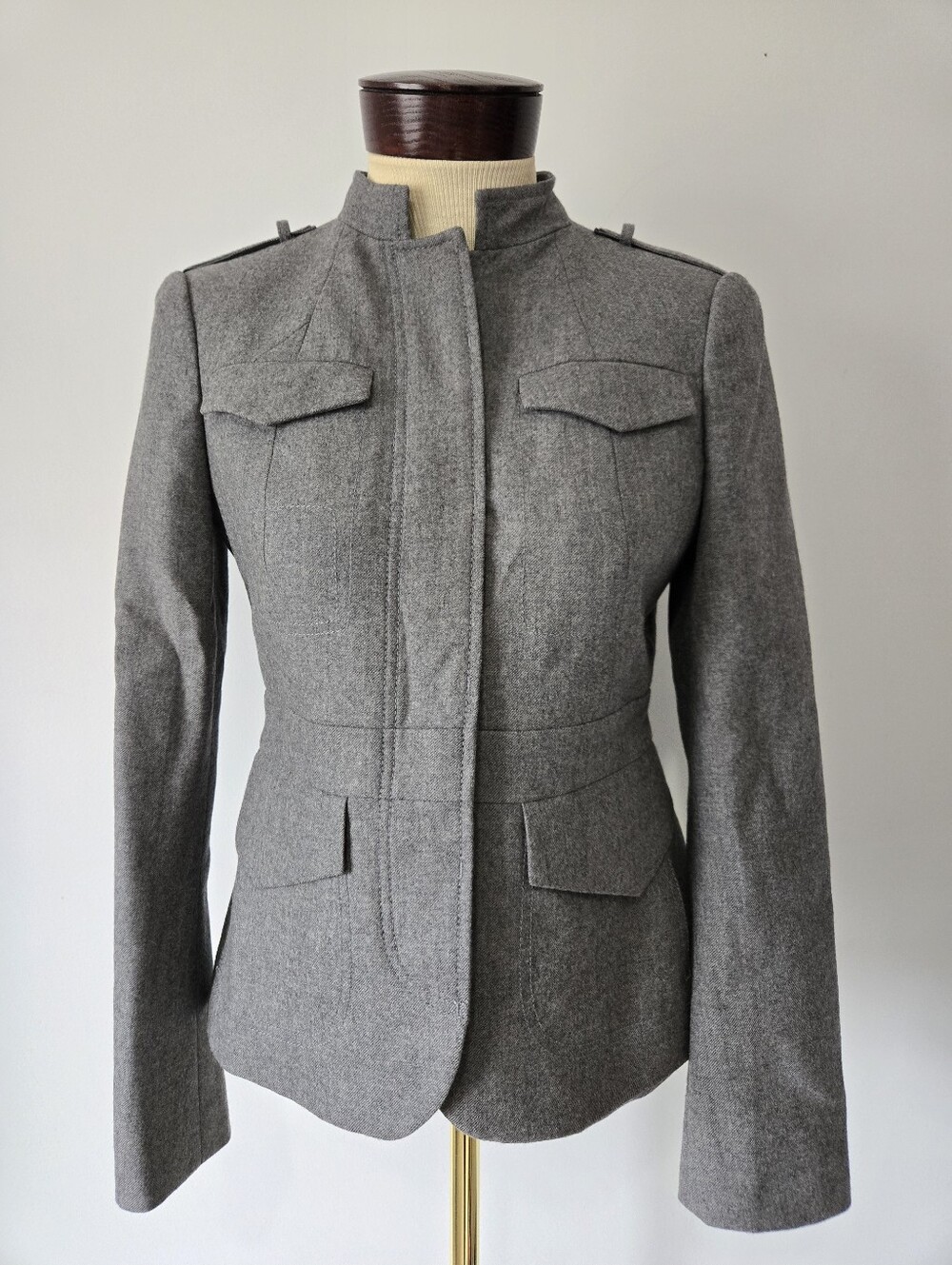 Banana Republic Gray Military-Style Wool Blend Jacket. Size 4